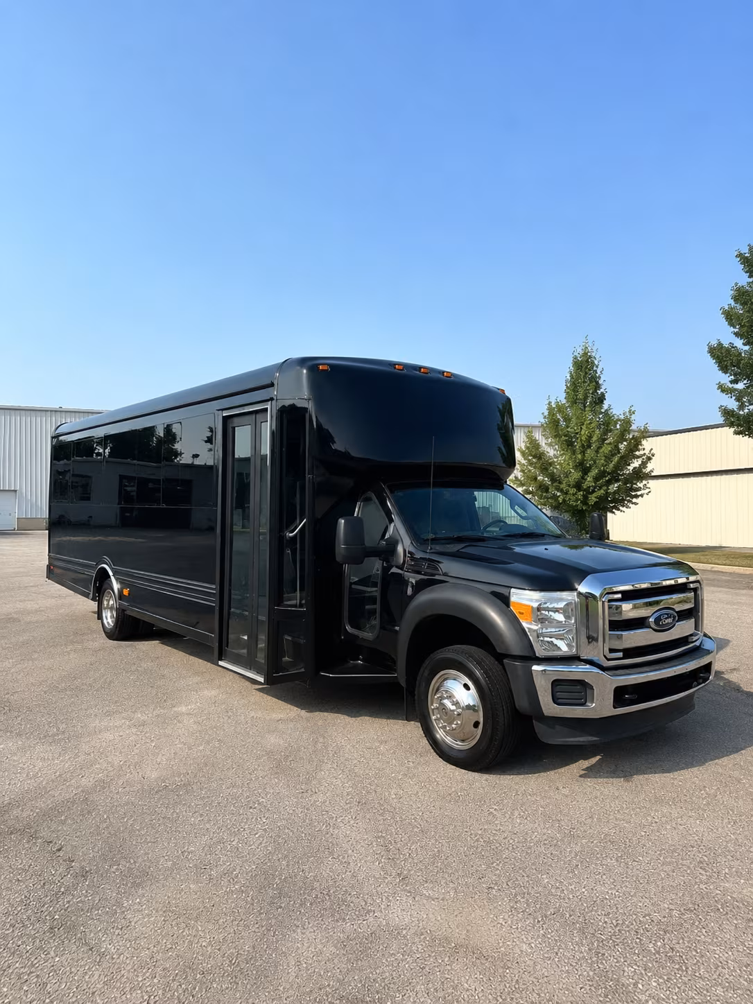 Group beside a Mercedes Sprinter limo in Stockton