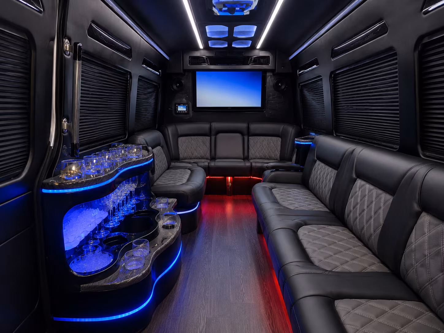 Stockton School Event Transportation party bus interior