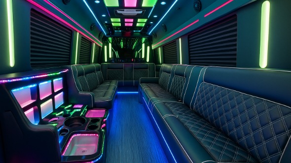 Interior of Charter Bus Company Brentwood's 20 Passenger Party Bus in Brentwood