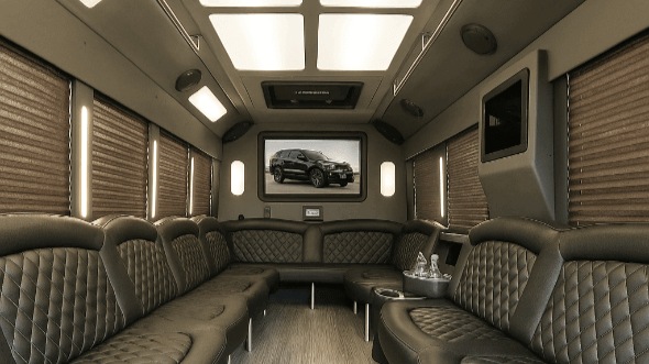 Interior of Charter Bus Company Elk Grove's 28 Passenger Party Bus in Elk Grove