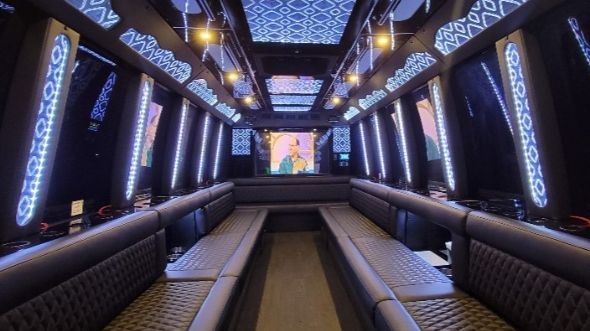 Interior of Stockton Party Bus Company's 28 Passenger Party Bus in Stockton
