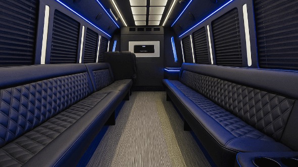 Interior of Charter Bus Company Tracy's 28 Passenger Party Bus in Tracy