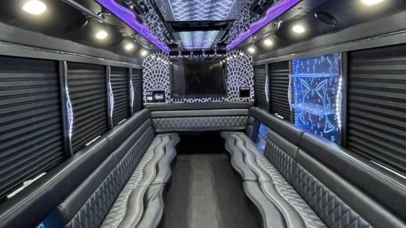 Interior of Charter Bus Company Modesto's 50 Passenger Party Bus in Modesto